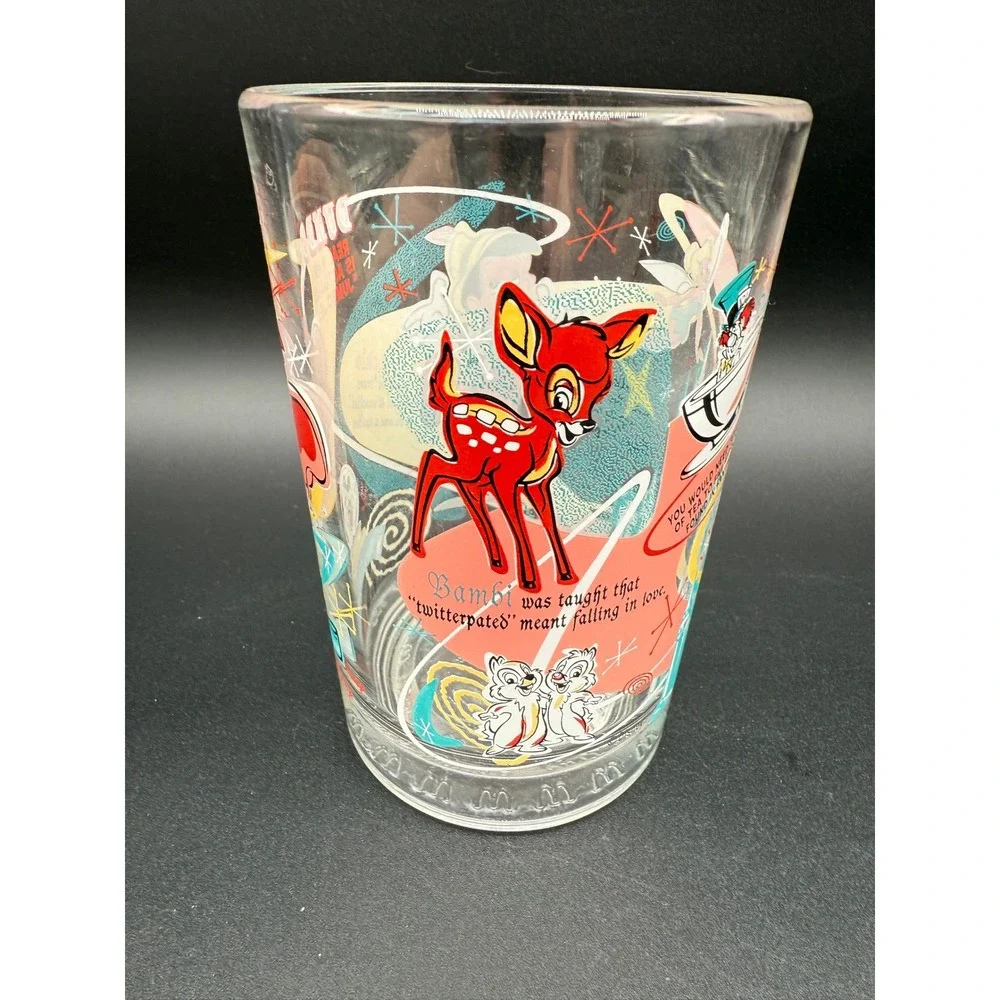 Disney Vintage 100 yr Glass Tumbler Dumbo Pinocchio Bambi Tinkerbell Collectible